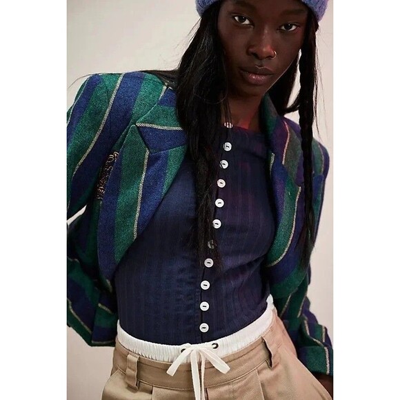 Free People Tilly Long-Sleeve Cardi Blouse Top Knit Ribbed Buttondown M 280623 - Picture 3 of 8